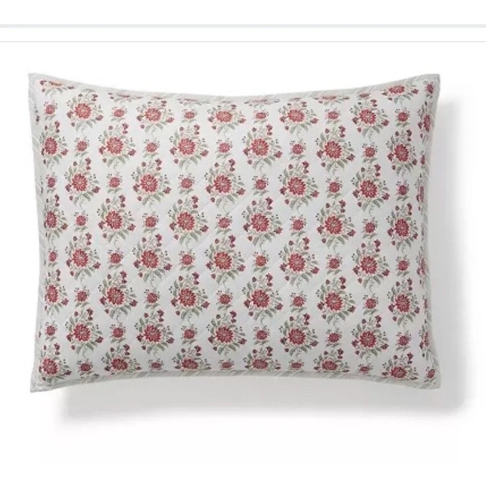 Ralph Lauren Maren Vintage Floral Diamond Stitch King Size Pillow Sham 20 X 36